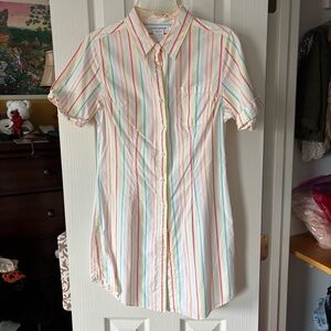 Pretty Pastel Striped Linen Button Down Dress Small